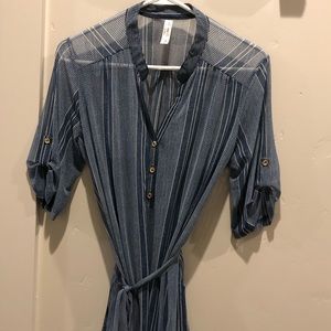 Blue and while sheer blouse